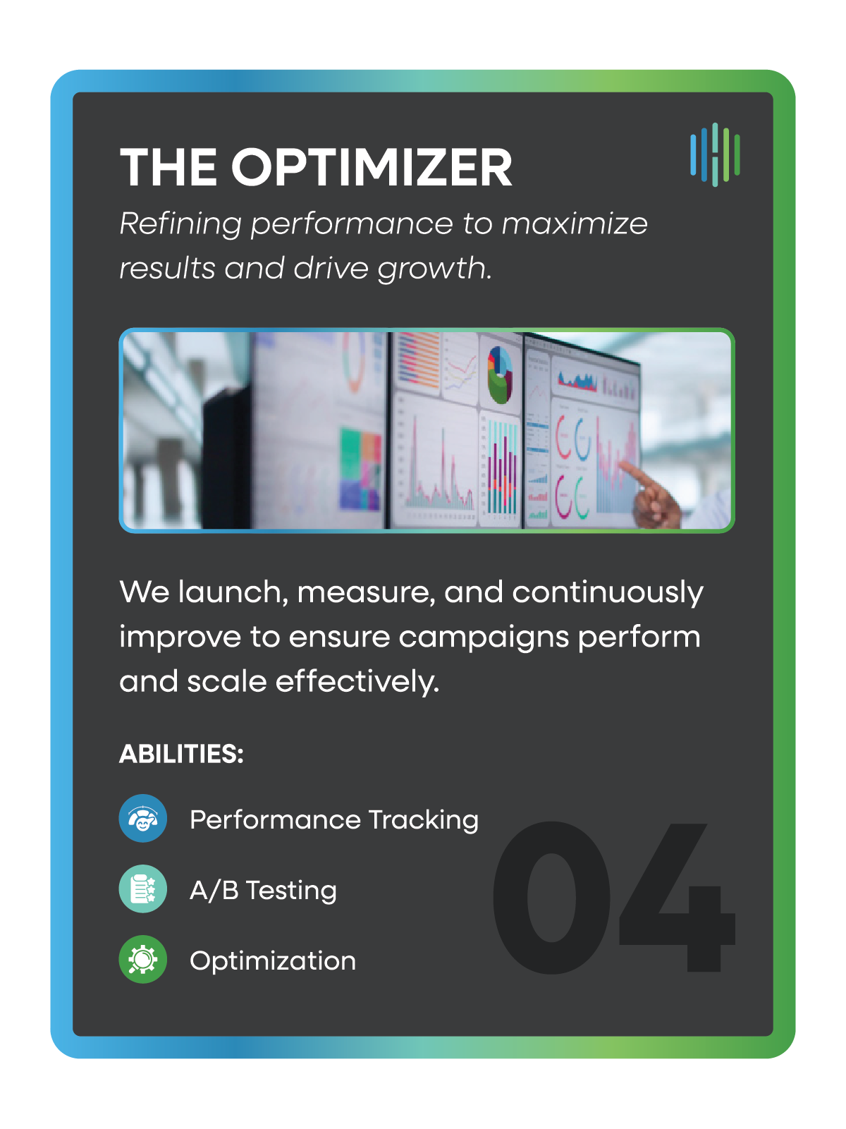 The Optimizer Trading Card Design by 5th Floor Media